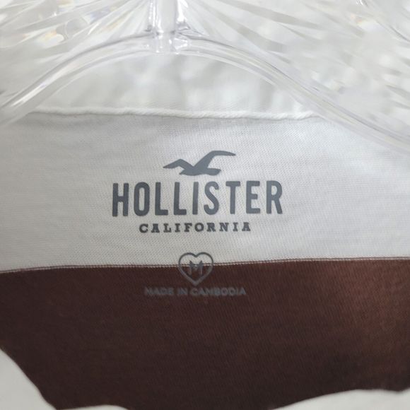 Hollister Womens Size Medium Striped Crop Top Long-Sleeve Collared Polo Brown - Picture 4 of 4